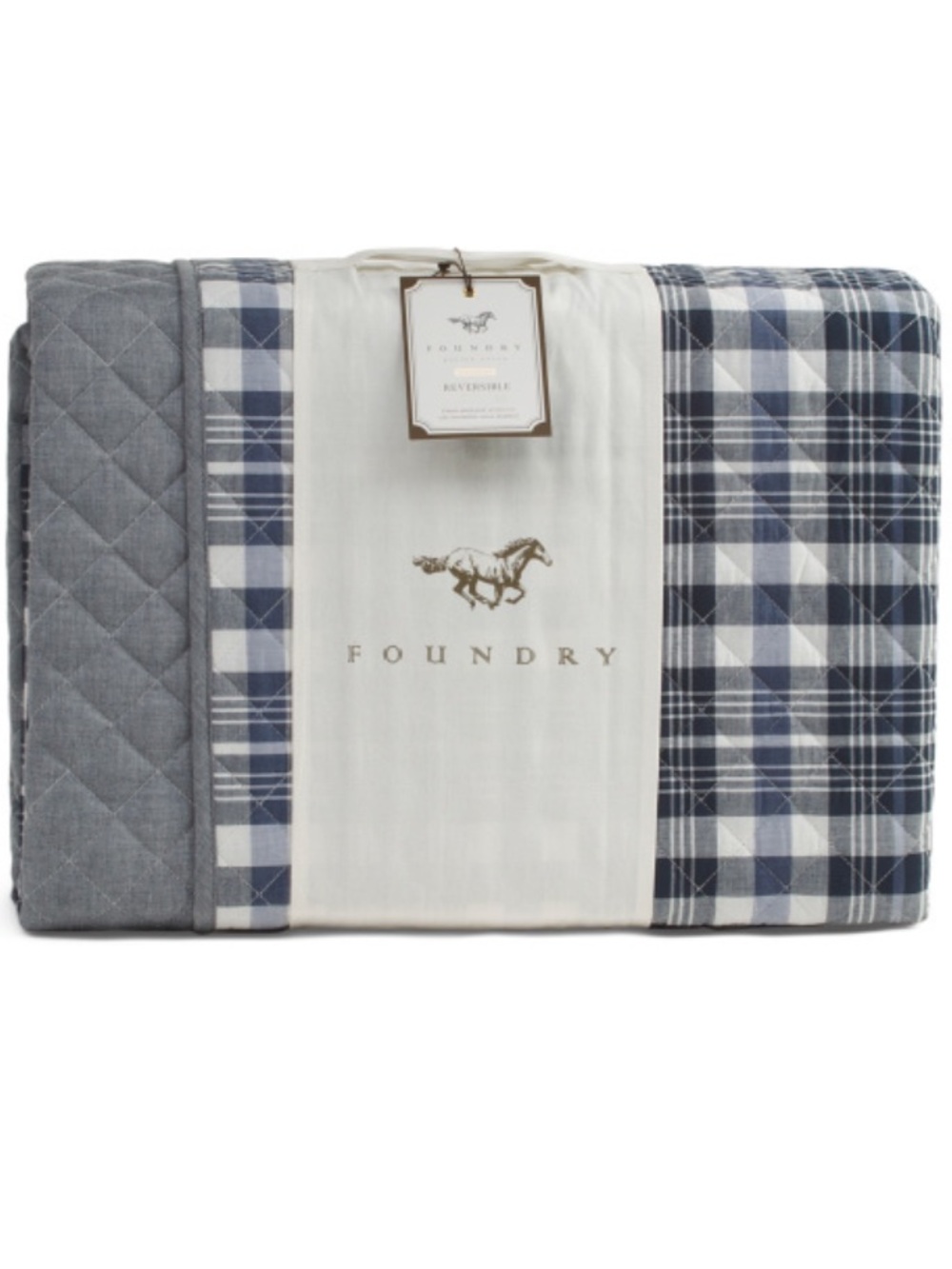 Foundry Navy, Gray and White Plaid Quilt